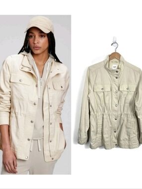GAP Cotton Utility Safari Jacket Drawstring Waist Large Light Tan